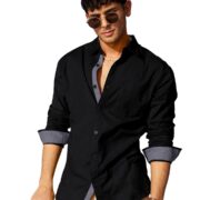 Pinkmint Casual Shirt for Men Stylish Men's Shirt Soild Regular Fit Long Sleeve Formal Wear Black