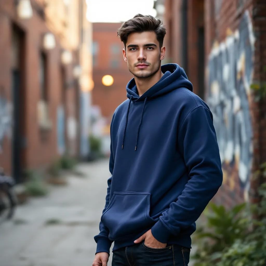 Glowic Men’s Hoodie | Oversized Stylish Sweatshirt for Winter Wear | Trendy Casual Hoodie for Men | Perfect for Gym, Travel, Streetwear Fashion (in, Alpha, XL, Plus, NavyBlue) - Image 6