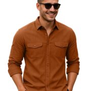 Veirdo® Men's Pure Cotton Utility Shirt | Full Sleeve Casual Button-Down with Dual Chest Pockets | Stylish & Comfortable Everyday Wear | VD_FS_RC_SH_RST_M Rust