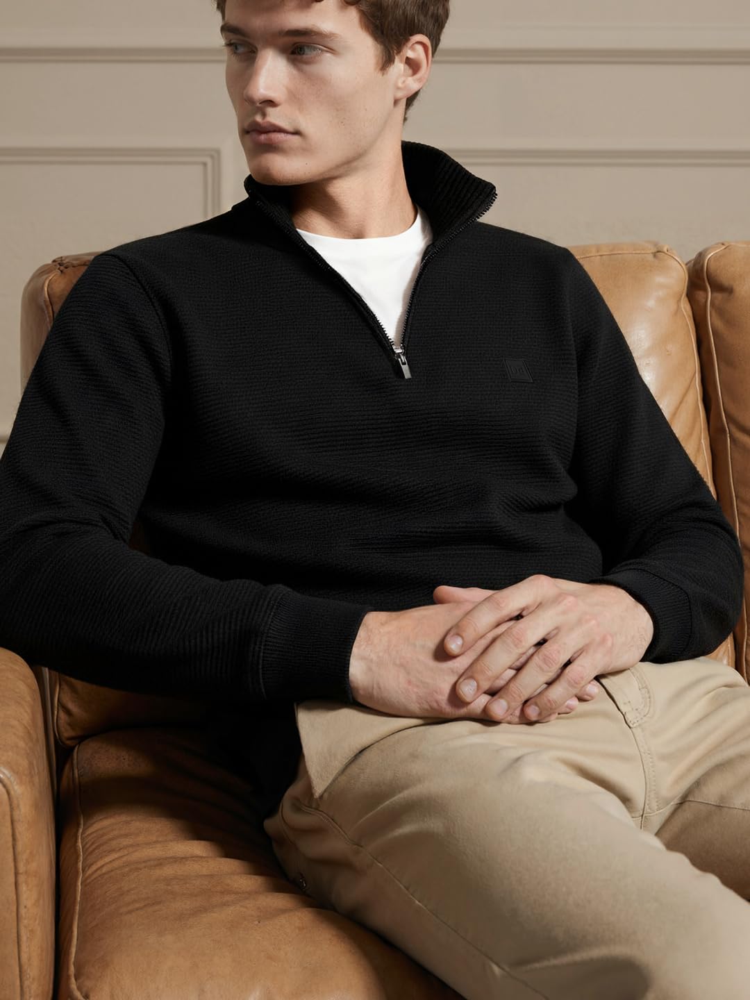 DAMENSCH ReNEWd Soft Ribbed Texture, Strong Durable Fabric, Dyes Ottoman Half-Zip Sweatshirts - Eclipse Black - XL - Image 6