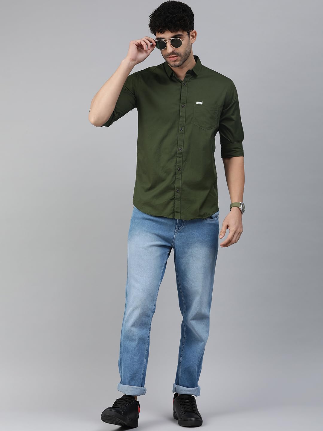 Majestic Man Classic Slim Fit Pure Cotton Casual Shirt (X-Large, Olive, Men) - Image 5