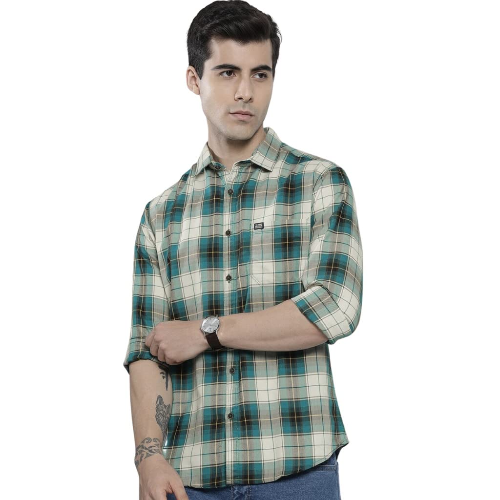 The Indian Garage Co Men Green & White Checkered Slim Fit Casual Shirt