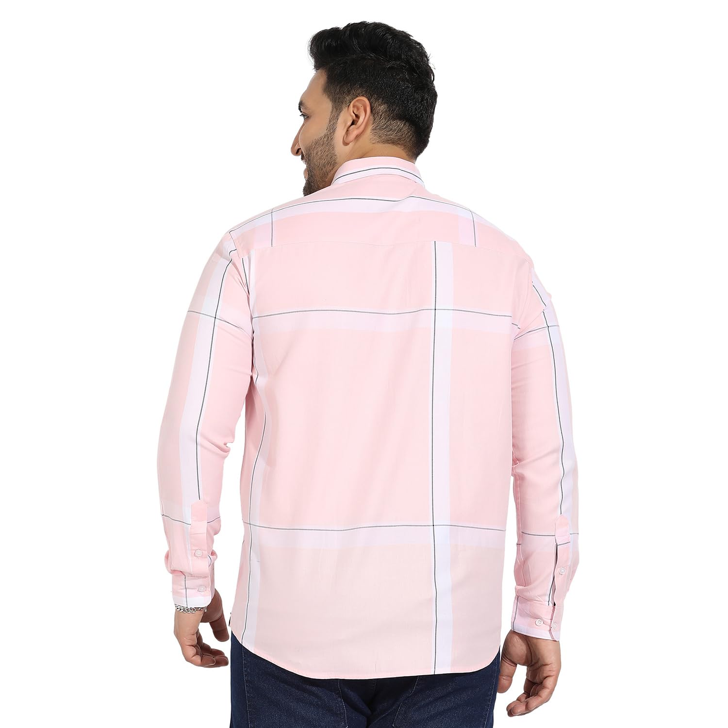 Instafab Plus Men's Pink Pastel Striped Button Up Plus-Size Fit Shirt for Casual Wear | Cotton Twill Spread Collar Shirt Crafted with Regular Sleeve & Comfort Fit for Everyday Wear - Image 6