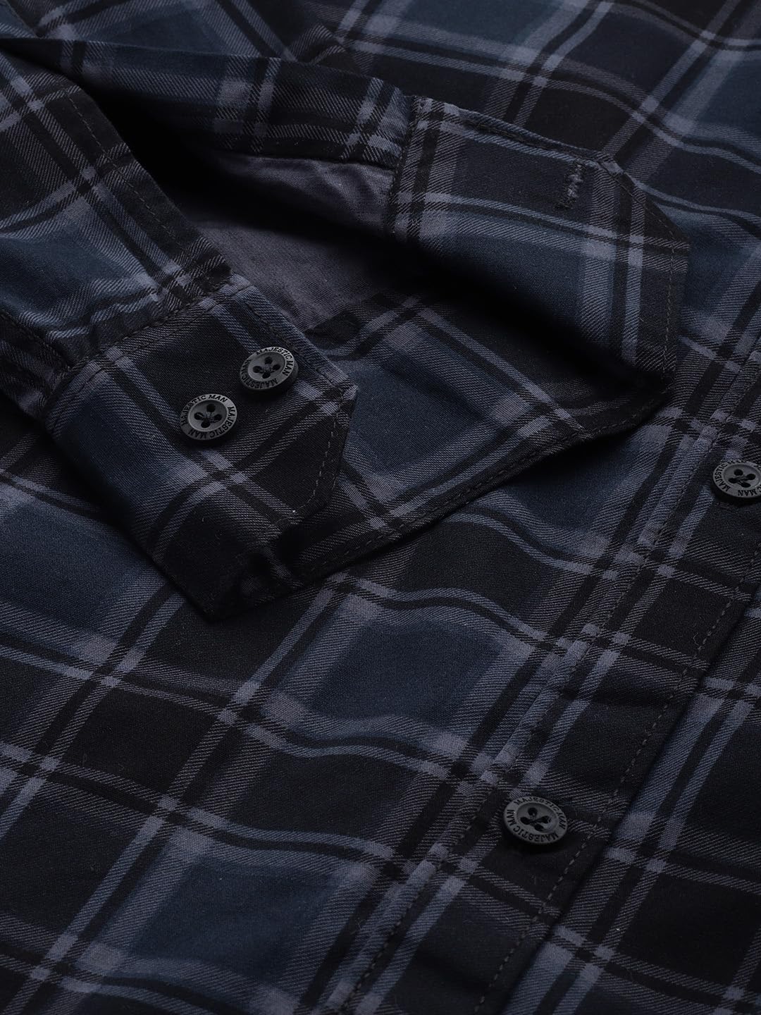 Majestic Man Small Checkered Slim Fit Cotton Casual Shirt (Large, Charcoal Grey, Men) - Image 6