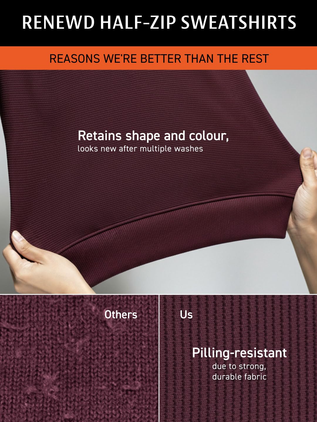 DAMENSCH ReNEWd Soft Ribbed Texture, Strong Durable Fabric, Dyes Ottoman Half-Zip Sweatshirts - Eclipse Black - XL - Image 7