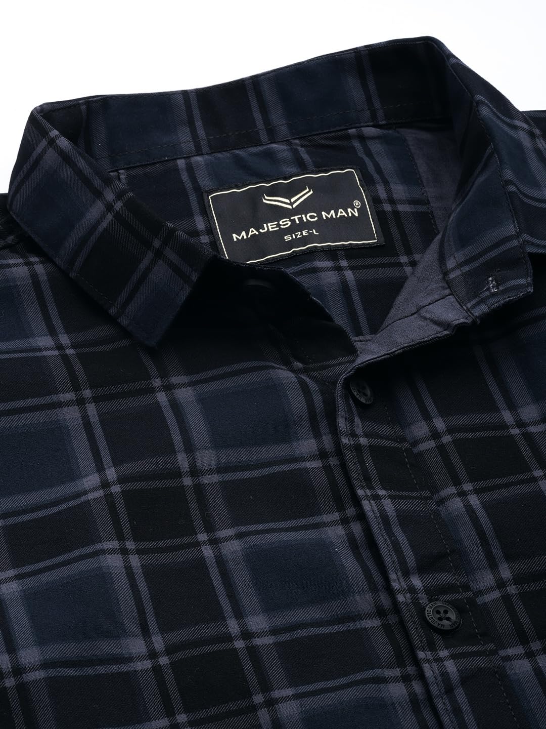 Majestic Man Small Checkered Slim Fit Cotton Casual Shirt (Large, Charcoal Grey, Men) - Image 7