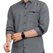 CB-COLEBROOK Men Regular Fit Solid Spread Collar Casual Shirt (Large, Cadet Grey)