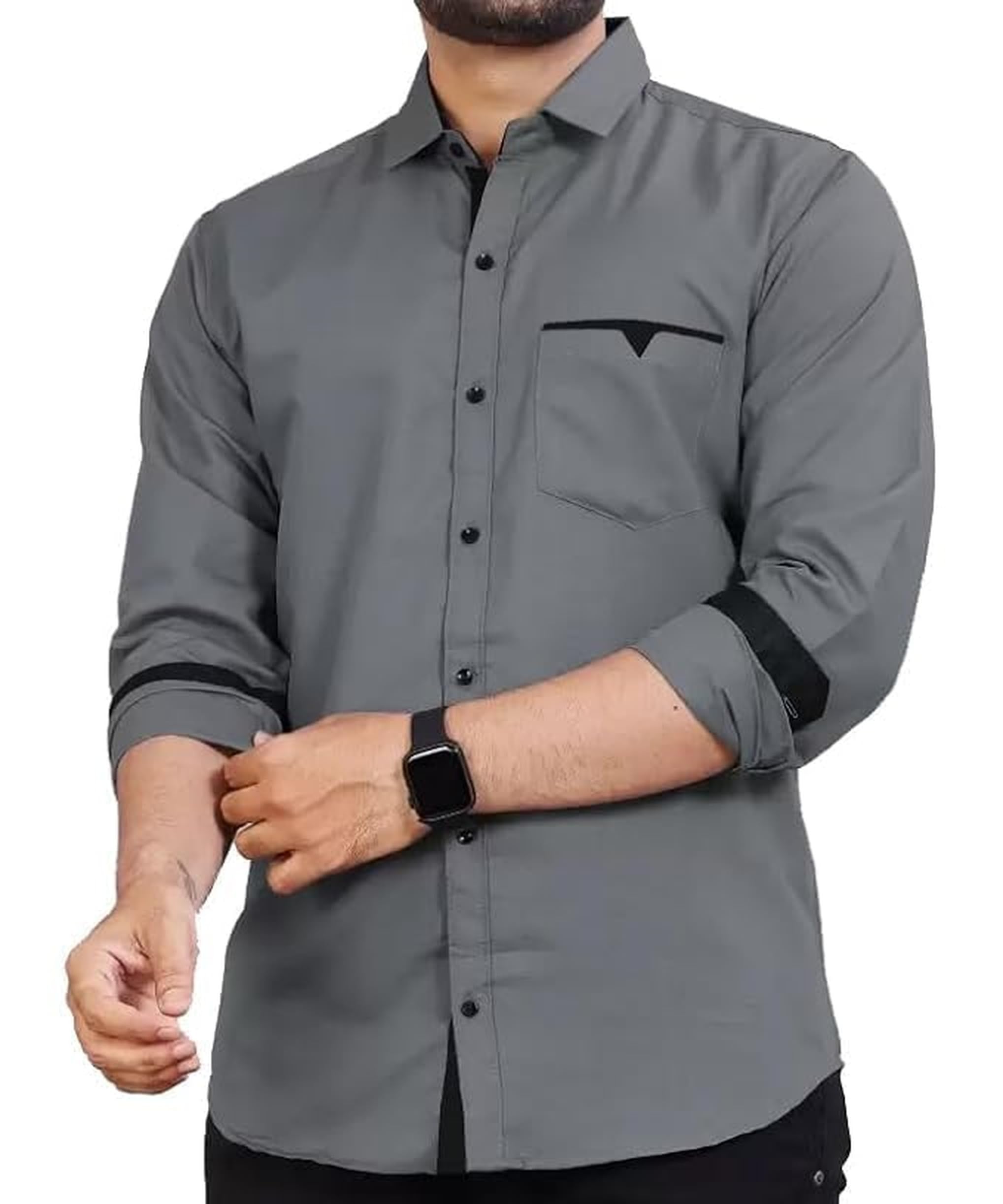 CB-COLEBROOK Men Regular Fit Solid Spread Collar Casual Shirt (Large, Cadet Grey)