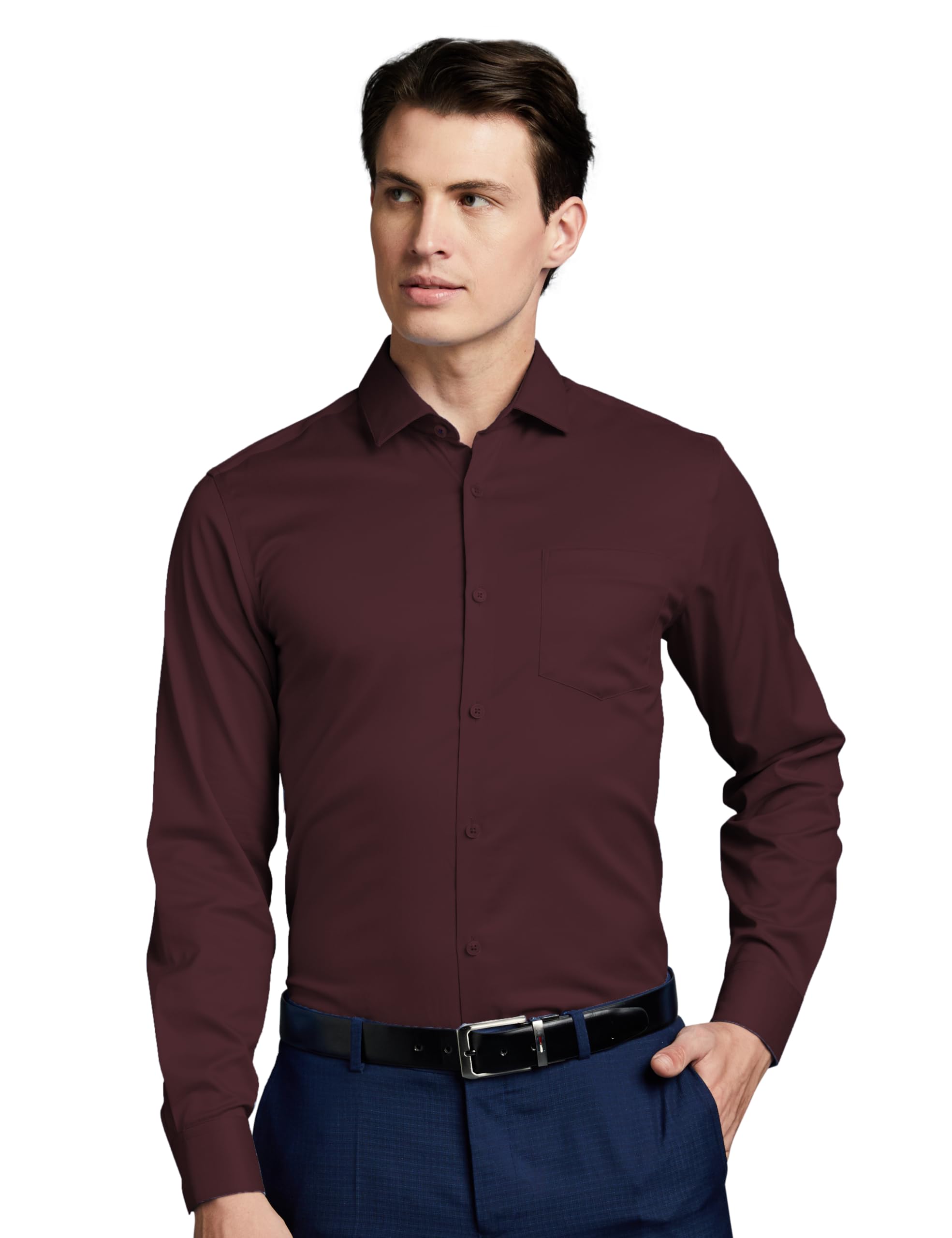 Symbol Premium Men's Wrinkle-Resistant Regular Fit Cotton Formal Shirt (SS23-SMP-FS-01_Maroon_42)