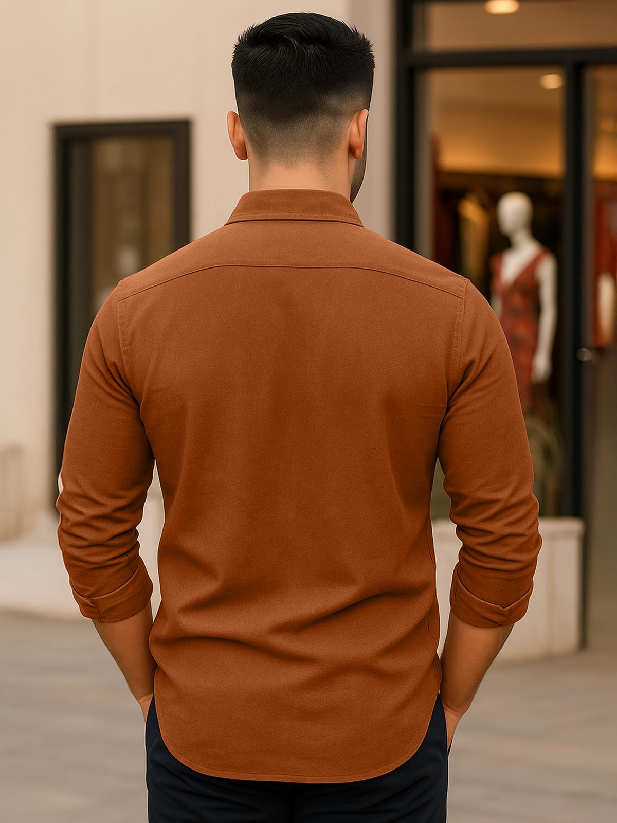 Veirdo® Men's Pure Cotton Utility Shirt | Full Sleeve Casual Button-Down with Dual Chest Pockets | Stylish & Comfortable Everyday Wear | VD_FS_RC_SH_RST_M Rust - Image 6