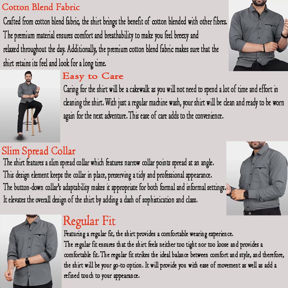 CB-COLEBROOK Men Regular Fit Solid Spread Collar Casual Shirt (Large, Cadet Grey) - Image 2