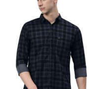 Majestic Man Small Checkered Slim Fit Cotton Casual Shirt (Large, Charcoal Grey, Men)
