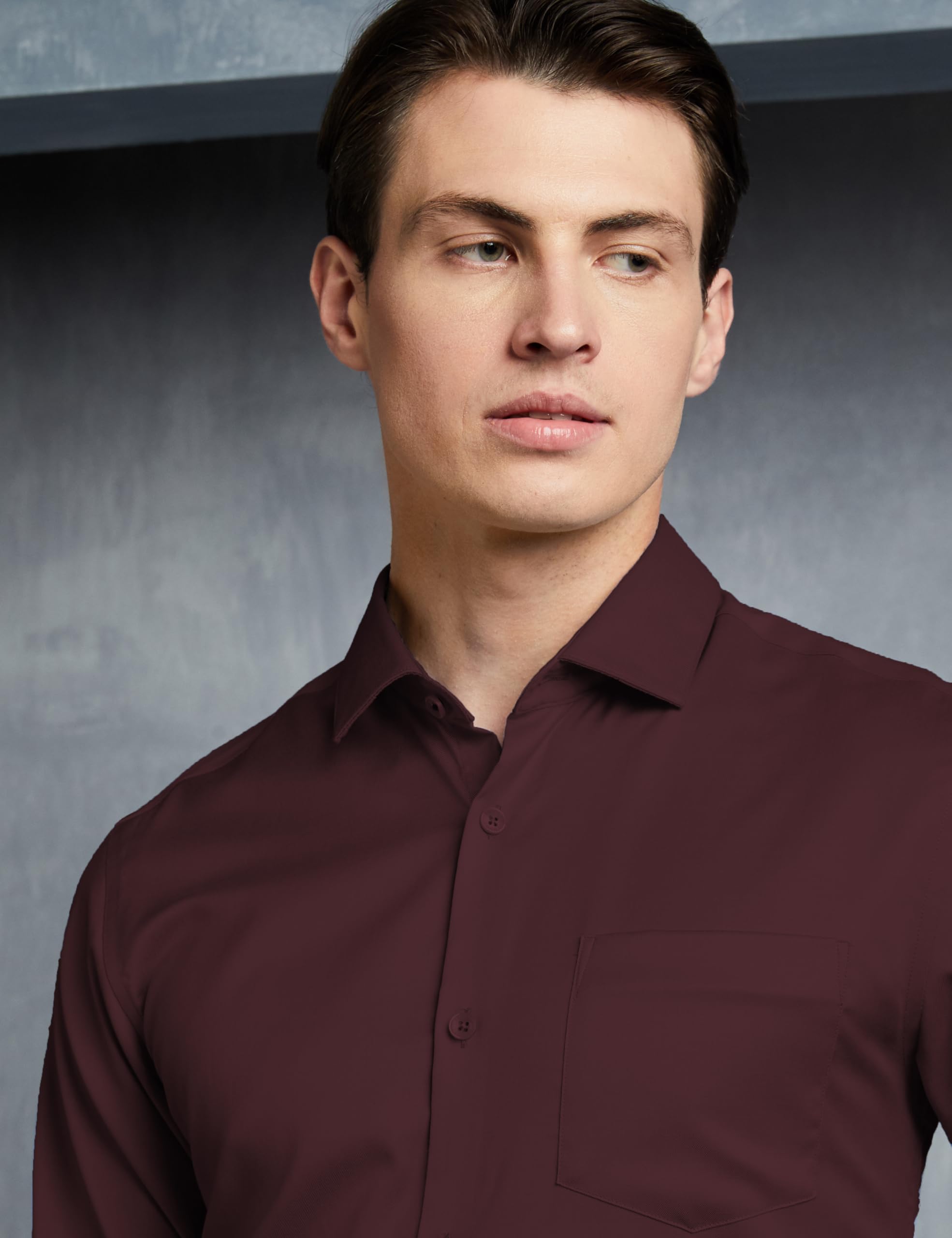 Symbol Premium Men's Wrinkle-Resistant Regular Fit Cotton Formal Shirt (SS23-SMP-FS-01_Maroon_42) - Image 4