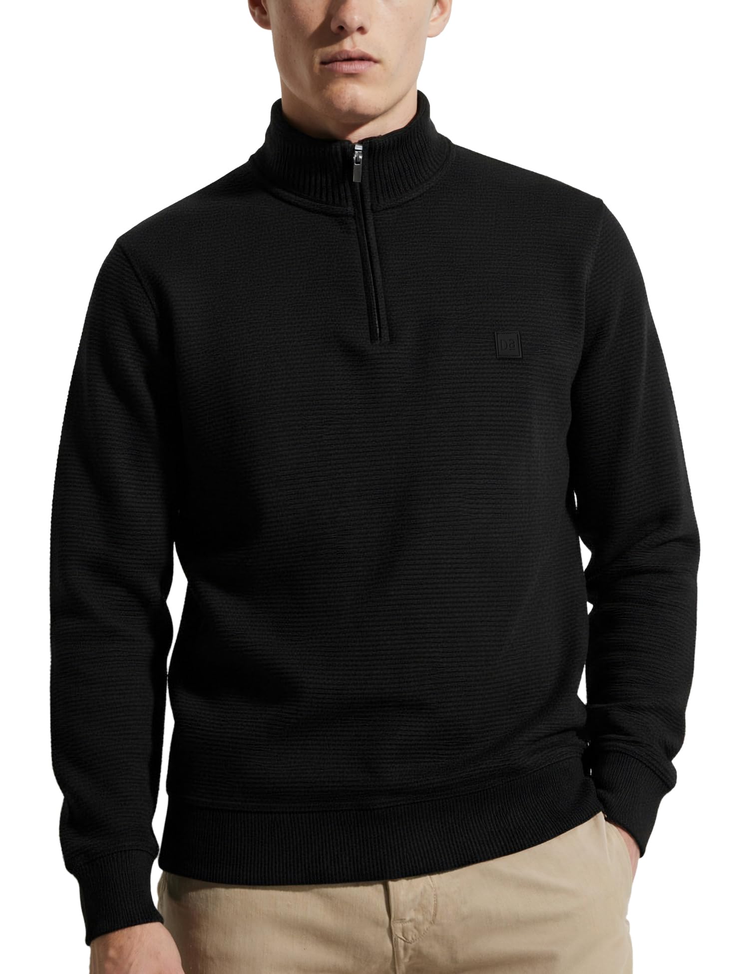 DAMENSCH ReNEWd Soft Ribbed Texture, Strong Durable Fabric, Dyes Ottoman Half-Zip Sweatshirts - Eclipse Black - XL