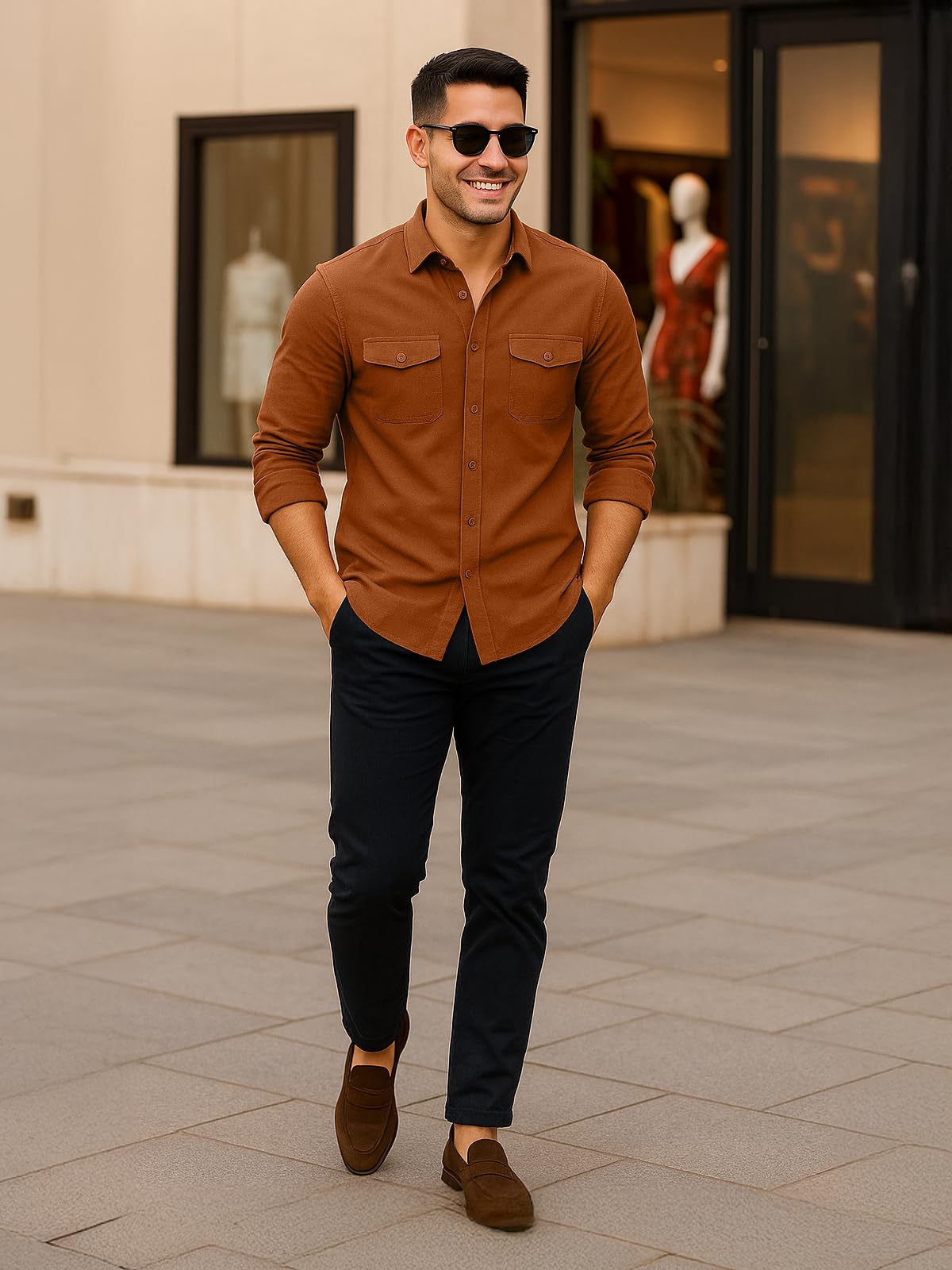 Veirdo® Men's Pure Cotton Utility Shirt | Full Sleeve Casual Button-Down with Dual Chest Pockets | Stylish & Comfortable Everyday Wear | VD_FS_RC_SH_RST_M Rust - Image 3