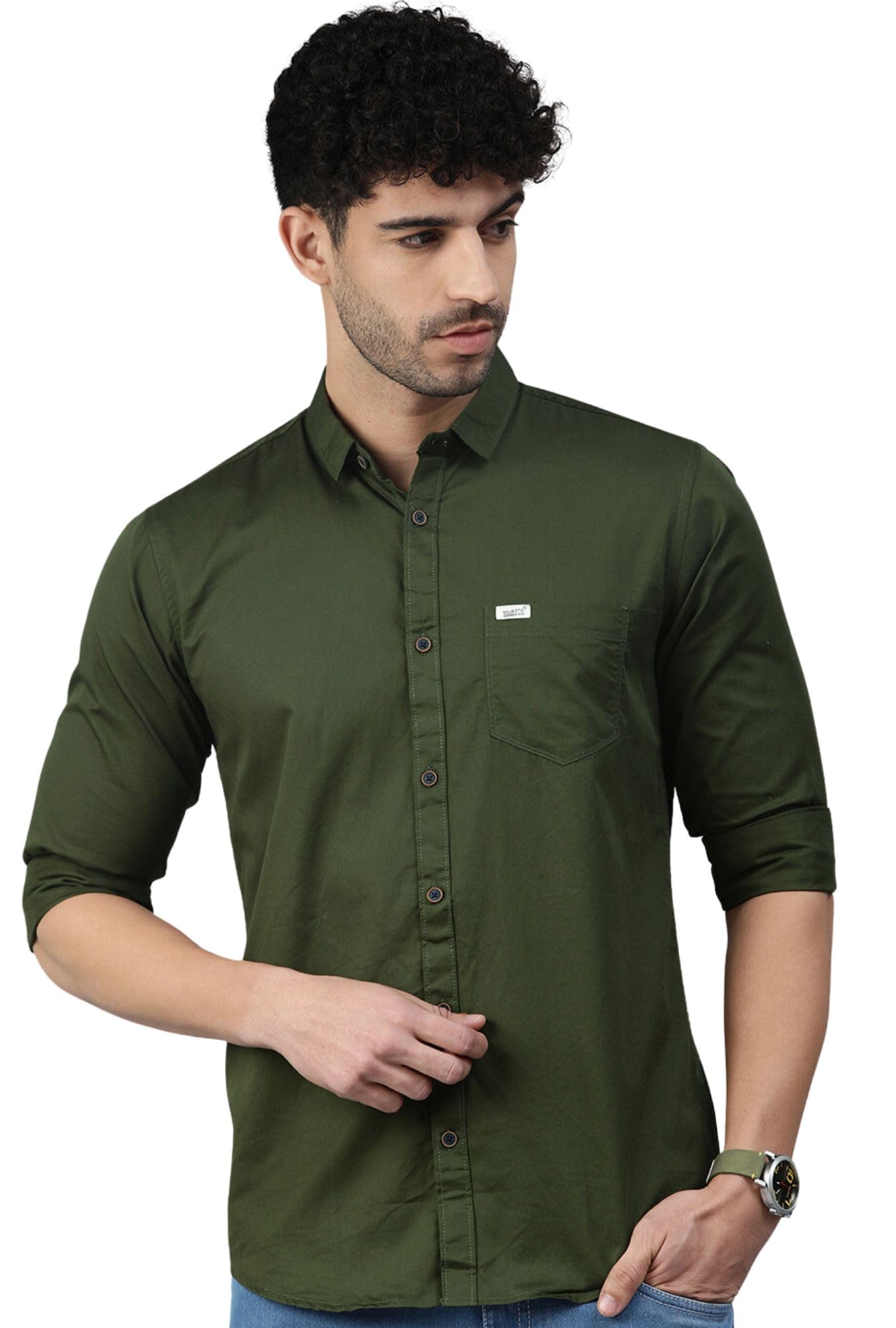 Majestic Man Classic Slim Fit Pure Cotton Casual Shirt (X-Large, Olive, Men)