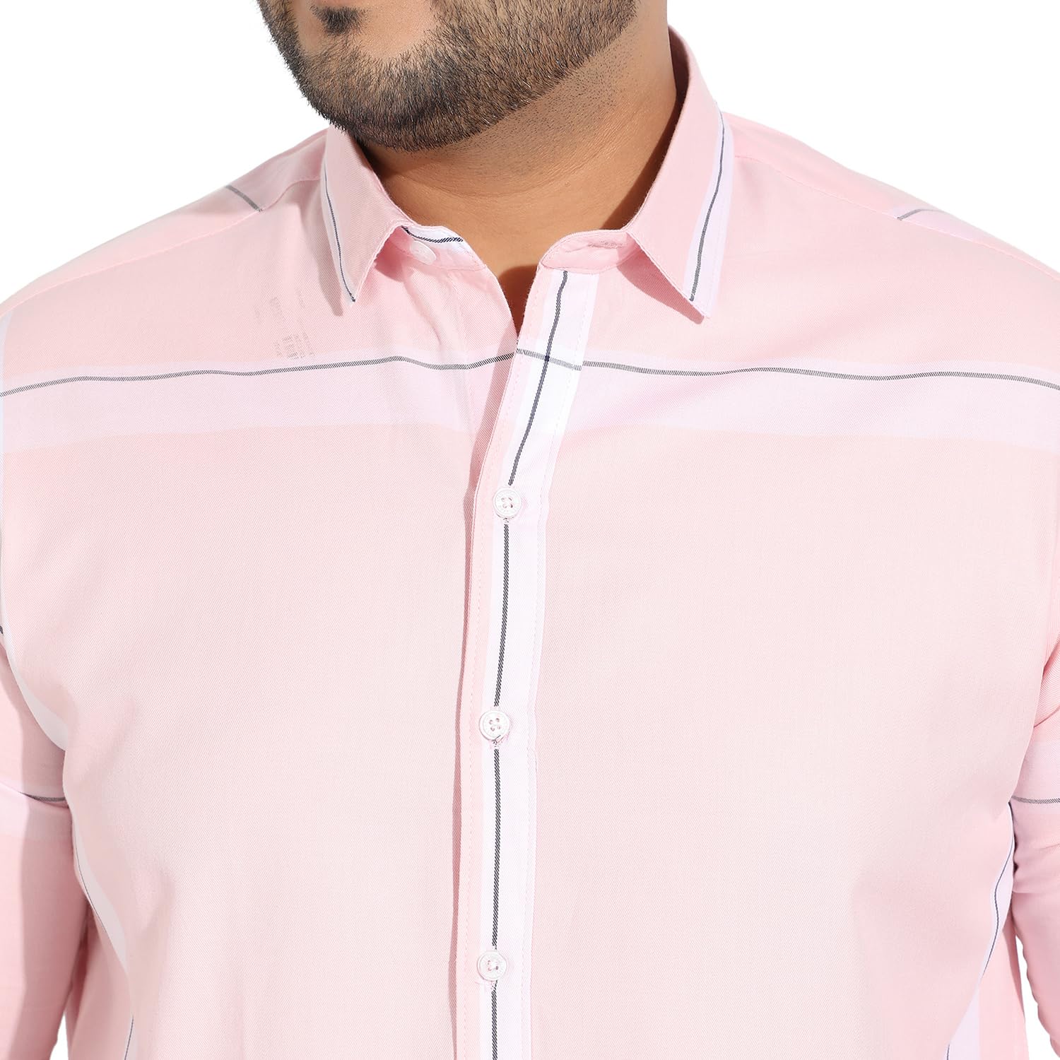 Instafab Plus Men's Pink Pastel Striped Button Up Plus-Size Fit Shirt for Casual Wear | Cotton Twill Spread Collar Shirt Crafted with Regular Sleeve & Comfort Fit for Everyday Wear - Image 3
