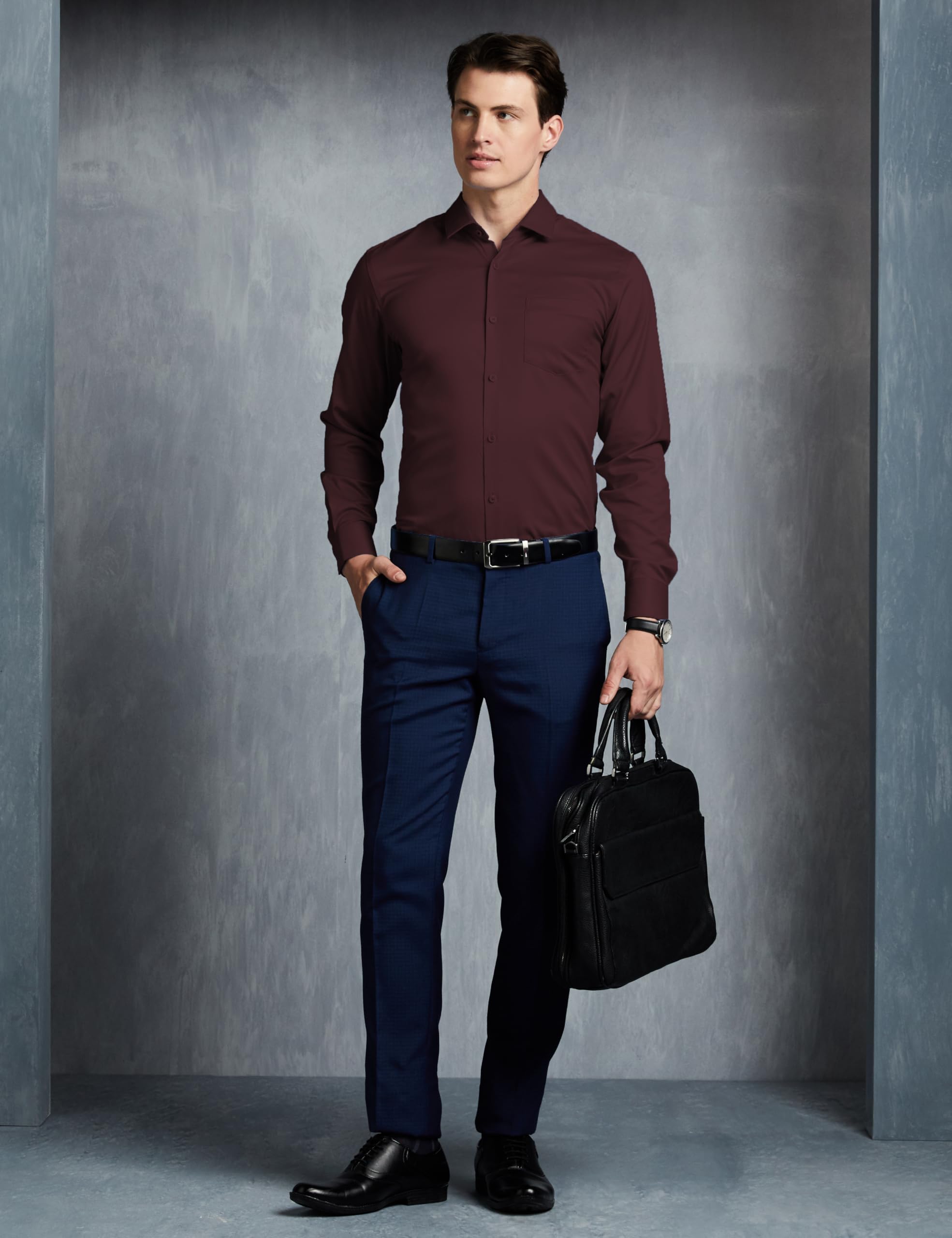 Symbol Premium Men's Wrinkle-Resistant Regular Fit Cotton Formal Shirt (SS23-SMP-FS-01_Maroon_42) - Image 5