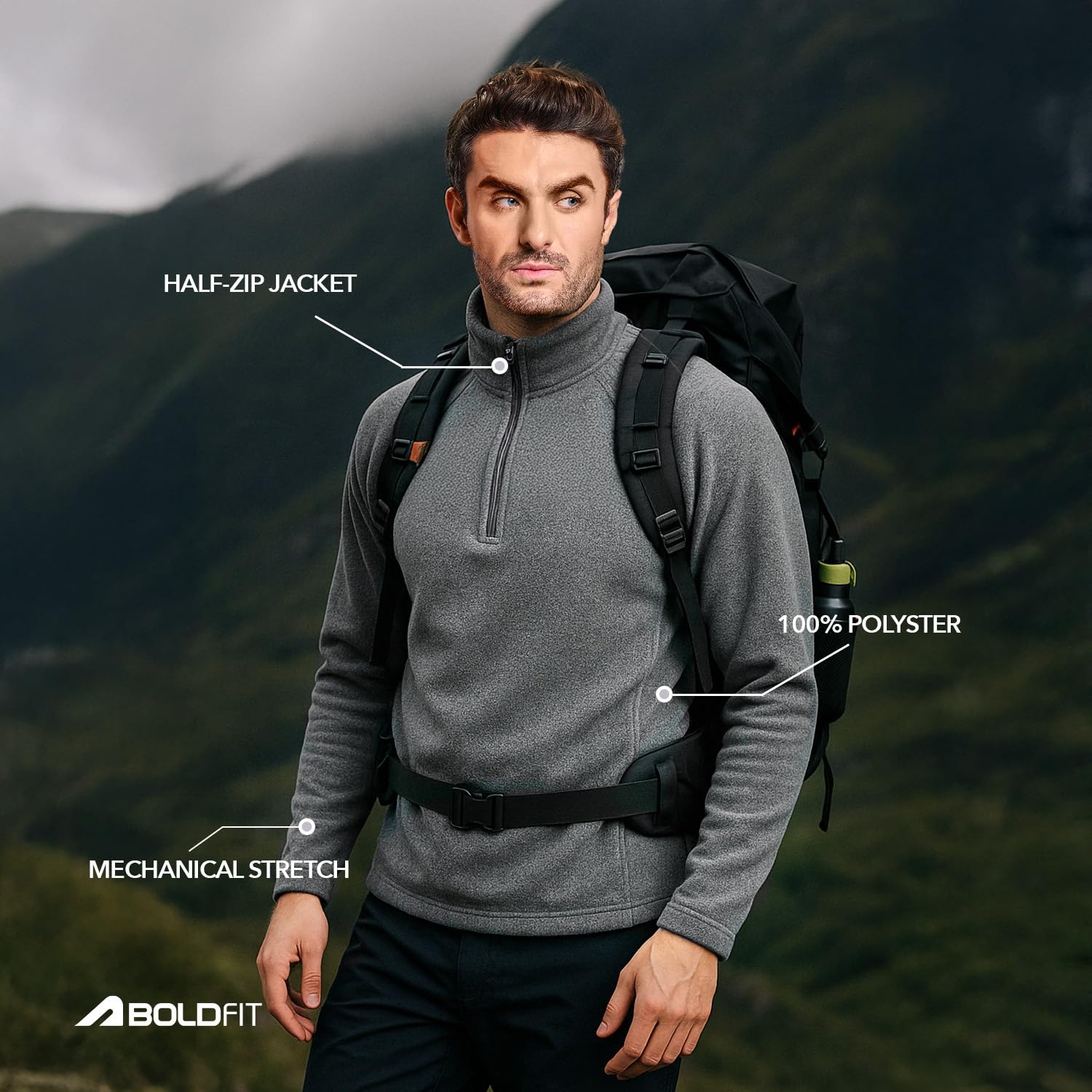 Boldfit Men s Tailored Fit Half Zipper Sweatshirts Heavy Fleece Winter Wear, Thermal Pullover, Anti-Pilling Fleece Sweatshirts, Soft Feel Sweatshirt - Aero Grey X_Large - Image 6