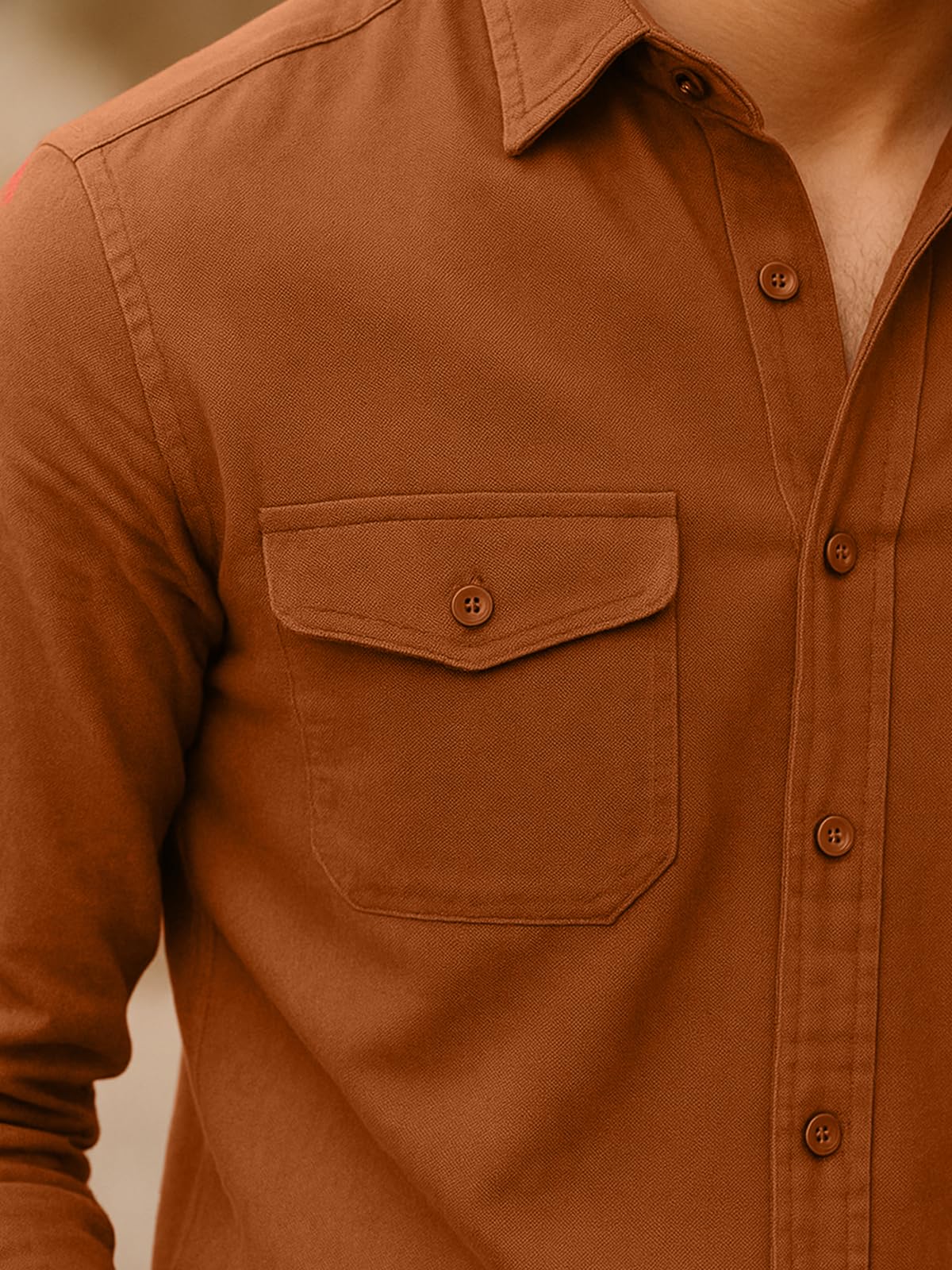 Veirdo® Men's Pure Cotton Utility Shirt | Full Sleeve Casual Button-Down with Dual Chest Pockets | Stylish & Comfortable Everyday Wear | VD_FS_RC_SH_RST_M Rust - Image 4