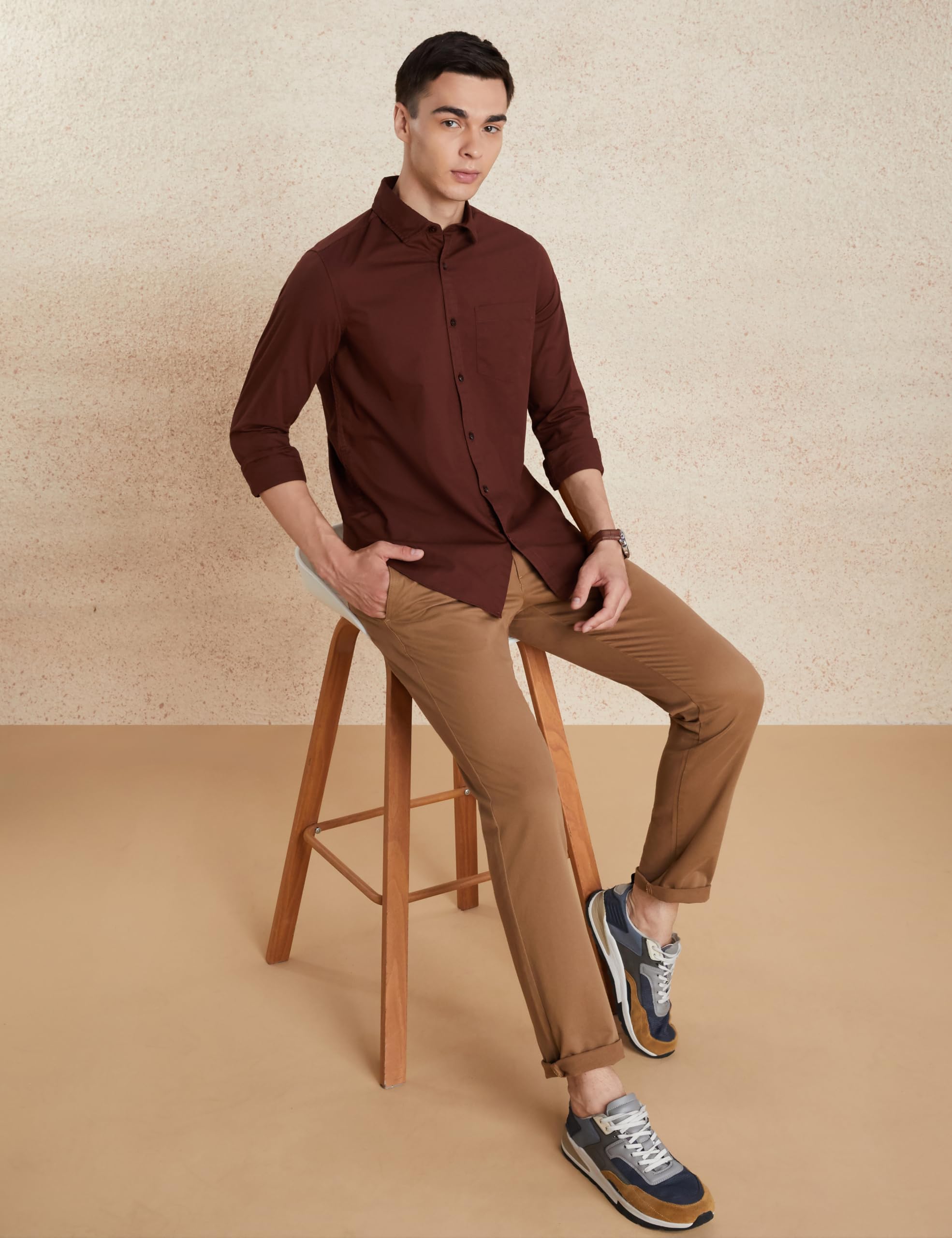 Amazon Brand - Symbol Men's Solid Slim Fit Cotton Casual Shirt | Plain | Full Sleeve (Available in Plus Size) (SY-A25-CS-2501-Brown-M) - Image 4