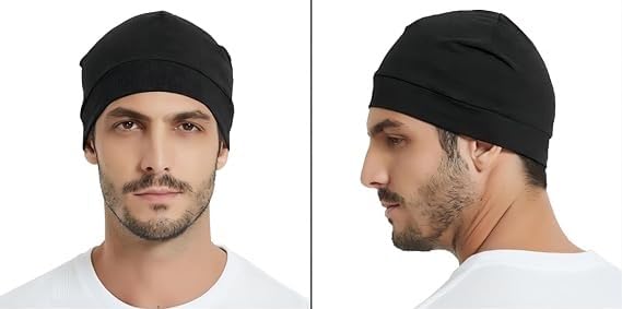 PAROPKAR 100% Cotton Lycra Skull Caps Lightweight Beanie Sleep Hats Breathable Helmet Liner Cap Cycling Hat Cap for Men and Women (Black) - Image 3