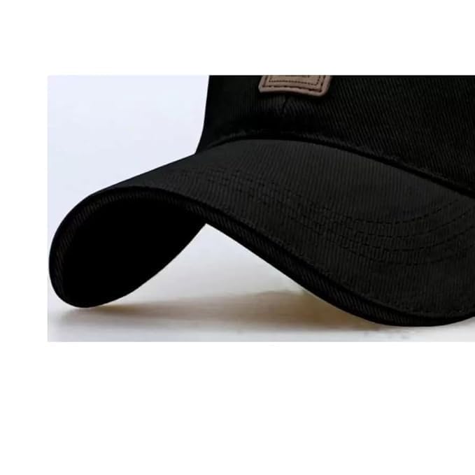 Baseball Cap, Black, Adjustable, Casual Style, Cotton, Leather Patch Detail - Image 2