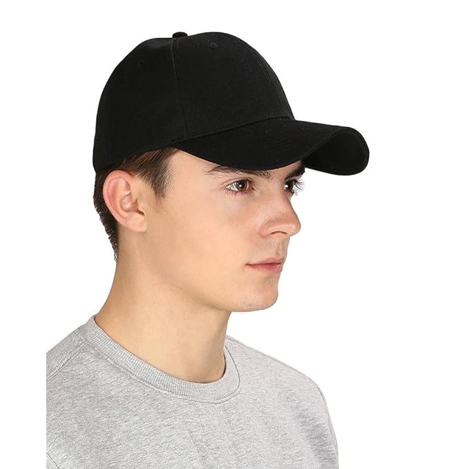 Cap for Men Women Topi Unisex Head Branded Boy's Girl's Caps Adjustable Strap Summer Sports Cricket Gym Dance Cotton Free Size Woolen Fashion Baseball Hip hop Helmet Winter Snapback (Black) - Image 3