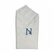 SAE FASHIONS White Cotton Handkerchief with Dark Blue Monogram Letter N, Embroidered Design (N)