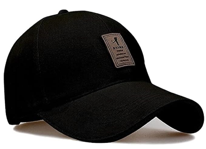 Baseball Cap, Black, Adjustable, Casual Style, Cotton, Leather Patch Detail
