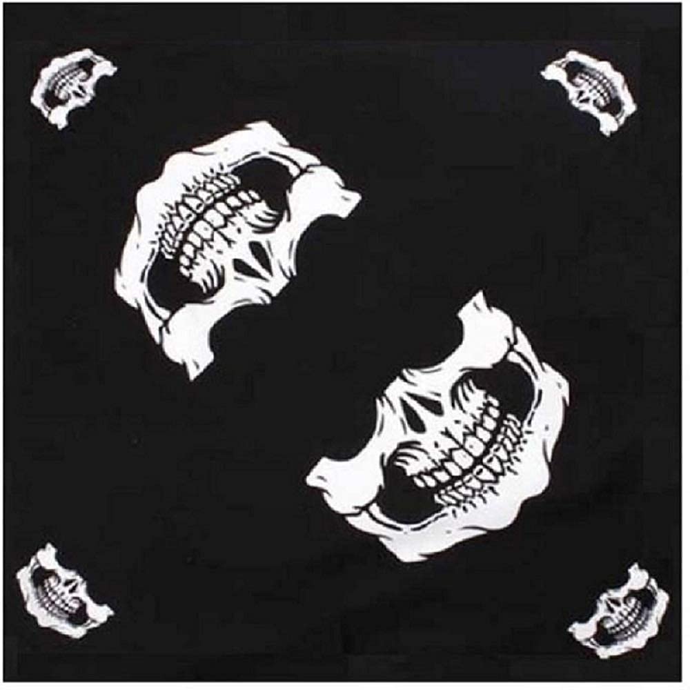 INARA Creation Cotton Skull Design Big Size Bandana Handkerchief Head Wraps (Black, 1) - Image 2