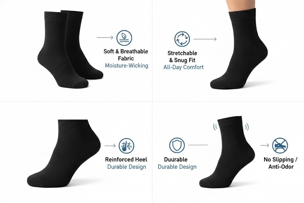Men’s Cotton Socks | Soft Breathable Everyday Wear Socks for Office Casual & Daily Use | Multiple Colors & Pack Options (Black Pack of 3) - Image 3