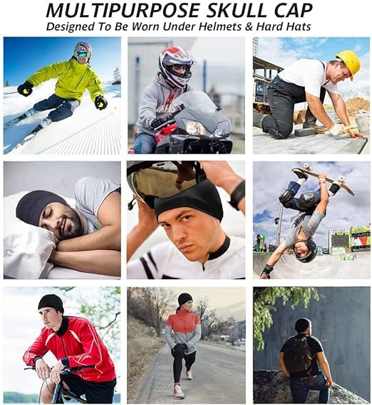 PAROPKAR 100% Cotton Lycra Skull Caps Lightweight Beanie Sleep Hats Breathable Helmet Liner Cap Cycling Hat Cap for Men and Women (Black) - Image 2