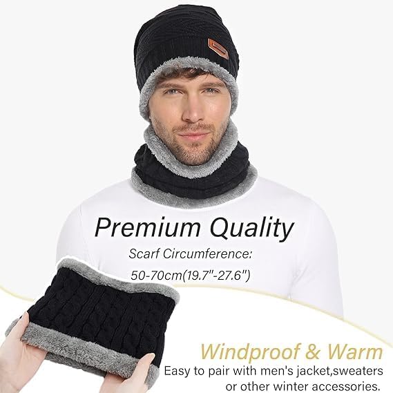 Fitness Mantra® Gym Winter Cap & Muffler for Men & Women| Beanie Cap| 1 Set| (Black) - Image 5