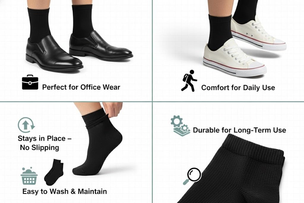 Men’s Cotton Socks | Soft Breathable Everyday Wear Socks for Office Casual & Daily Use | Multiple Colors & Pack Options (Black Pack of 3) - Image 2