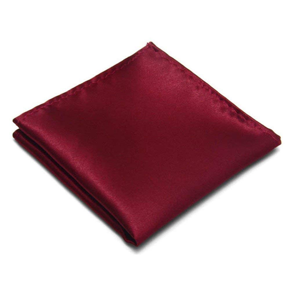 Style Along Maroon Red Premium Mens Solid Micro Fiber Silk Satin Pocket Square Wedding Handkerchiefs