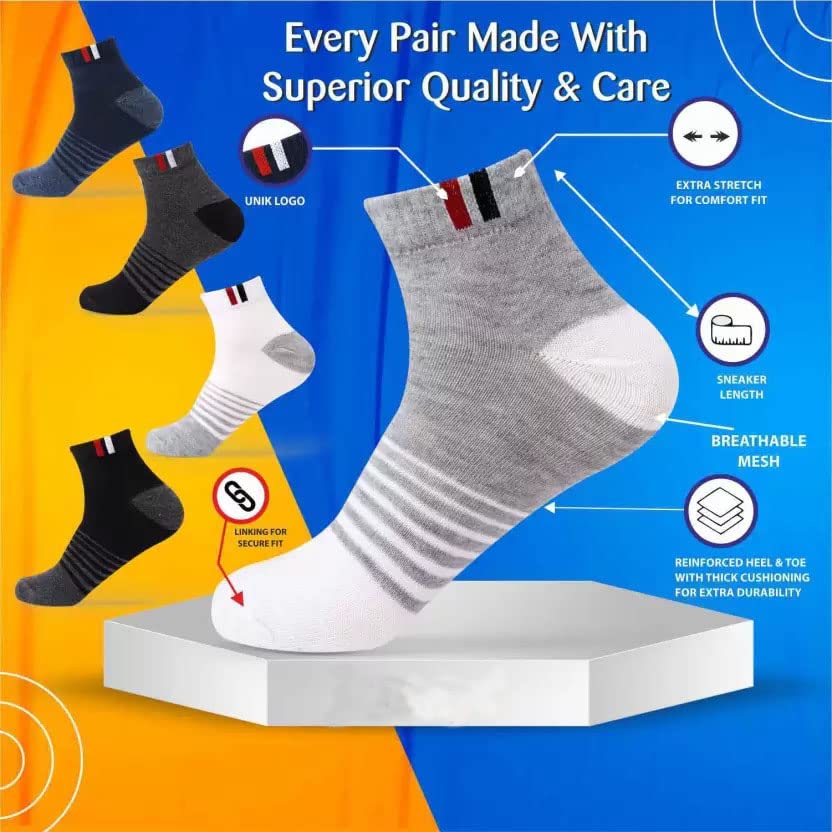 SJeware Polyester 5 Pairs Stripped Ankle Length Socks for Men & Women, Multicolor, Pack of 5, Free Size - Image 3