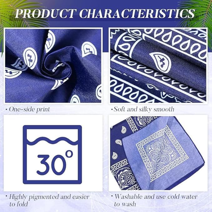 Handkerchief 100% Cotton Novelty Printed || Paisley Cowboy Headwear Turban Helmet Bandana Multi-Purpose Party Outdoor Favor Scarf Headband Handkerchiefs Balaclavas for Men Women (ROYAL BLUE) - Image 4