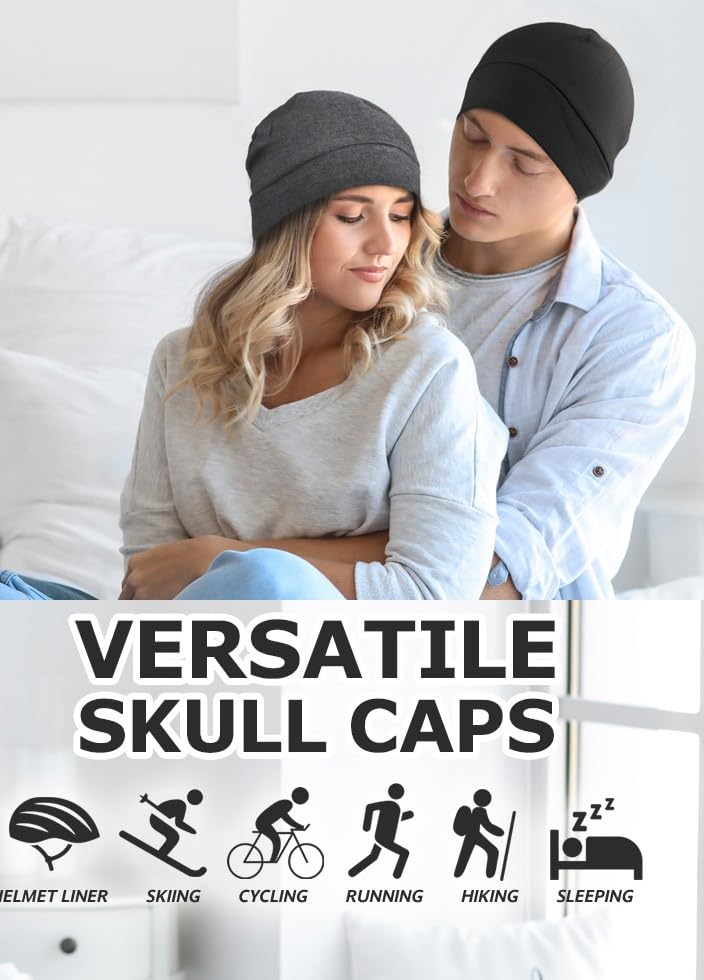 PAROPKAR 100% Cotton Lycra Skull Caps Lightweight Beanie Sleep Hats Breathable Helmet Liner Cap Cycling Hat Cap for Men and Women (Black) - Image 4