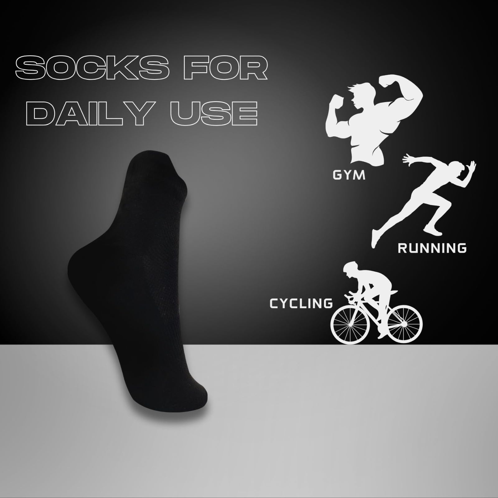 MACVOY RIO Ankle Socks for Men and Women Soft & Breathable Cotton Socks | Suitable for Gym, Walking, Cycling, Daily & Office Wear | Free Size |Pack of 3 - Black, White & Grey - Image 4