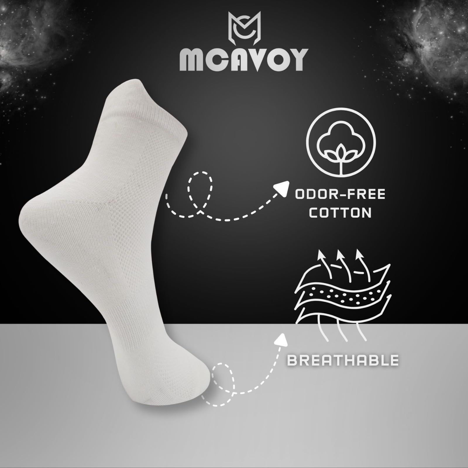 MACVOY RIO Ankle Socks for Men and Women Soft & Breathable Cotton Socks | Suitable for Gym, Walking, Cycling, Daily & Office Wear | Free Size |Pack of 3 - Black, White & Grey - Image 5