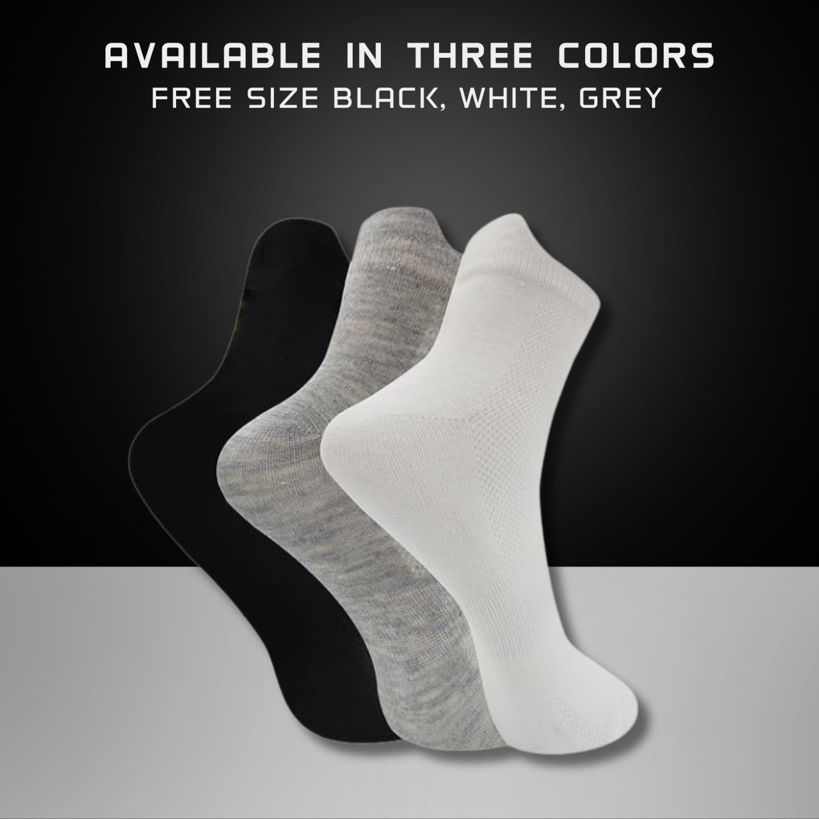 MACVOY RIO Ankle Socks for Men and Women Soft & Breathable Cotton Socks | Suitable for Gym, Walking, Cycling, Daily & Office Wear | Free Size |Pack of 3 - Black, White & Grey - Image 7