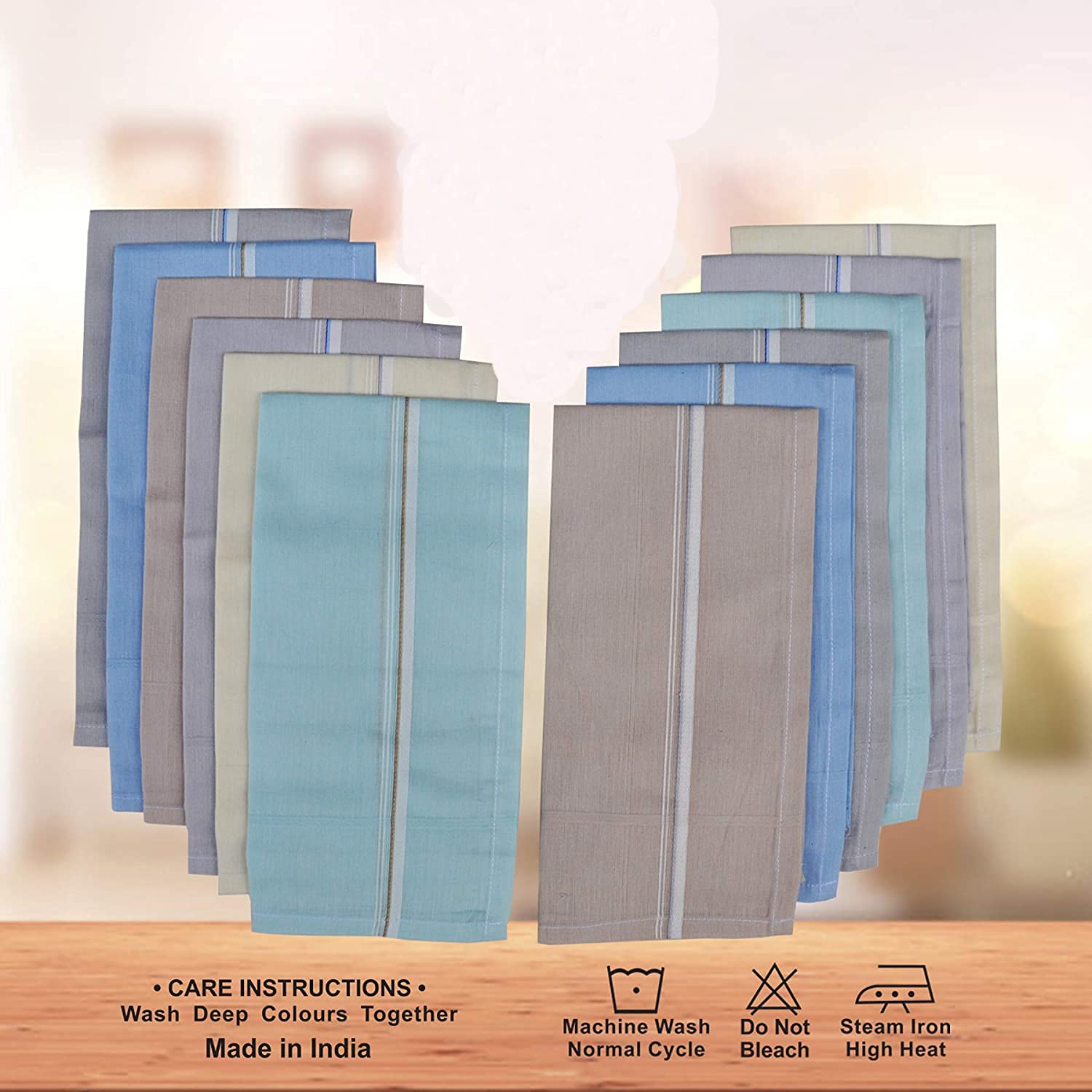 Kuber Industries 100% Cotton Premium Collection Handkerchiefs Hanky for Men, Set of 3 (Lite Colour) - Image 3