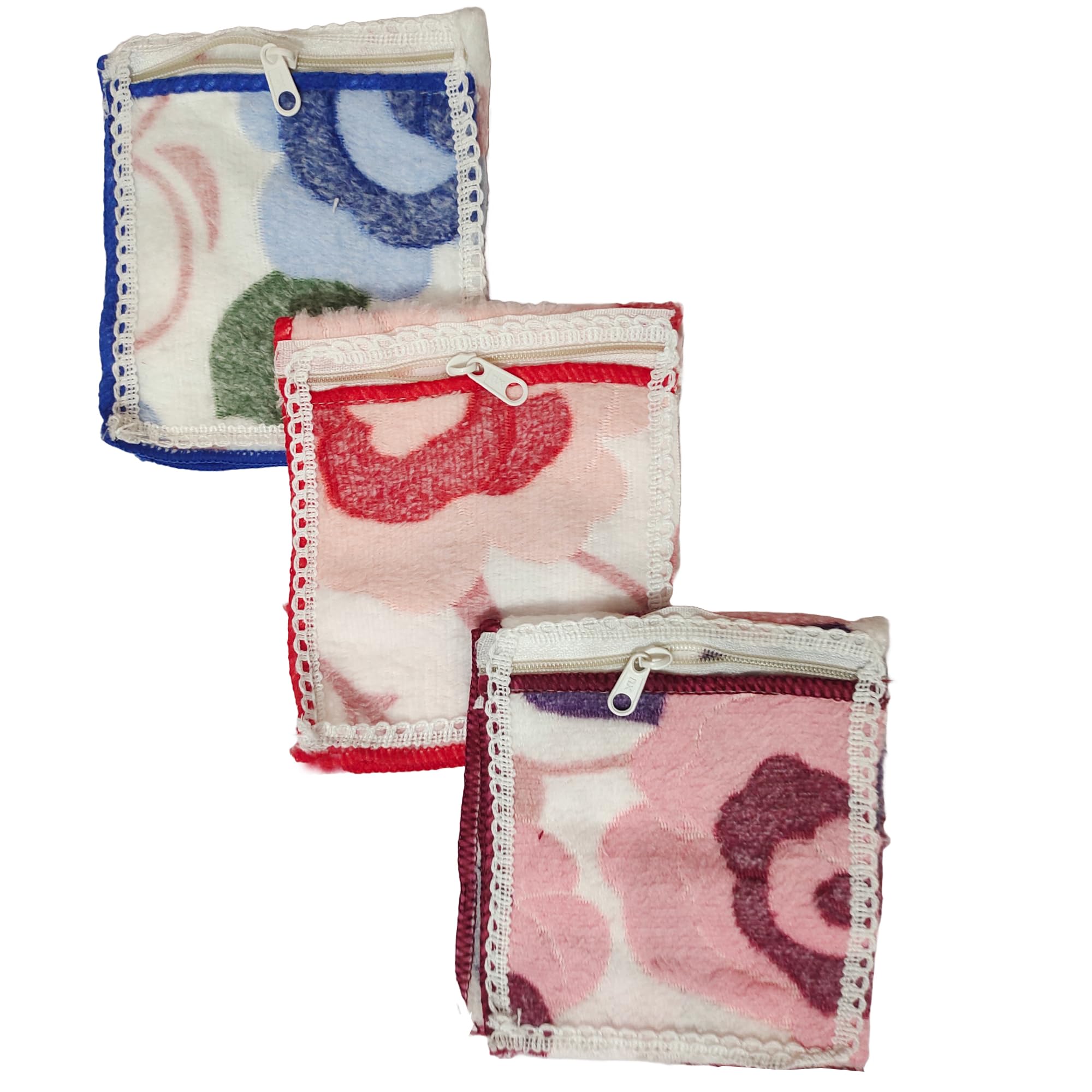 TAUR TAPPA Hanky Set For Women With Zipper Pocket Soft Towel Micro Fabric Cotton Girls Female Ladies handkerchief Rumal - Pack of 3