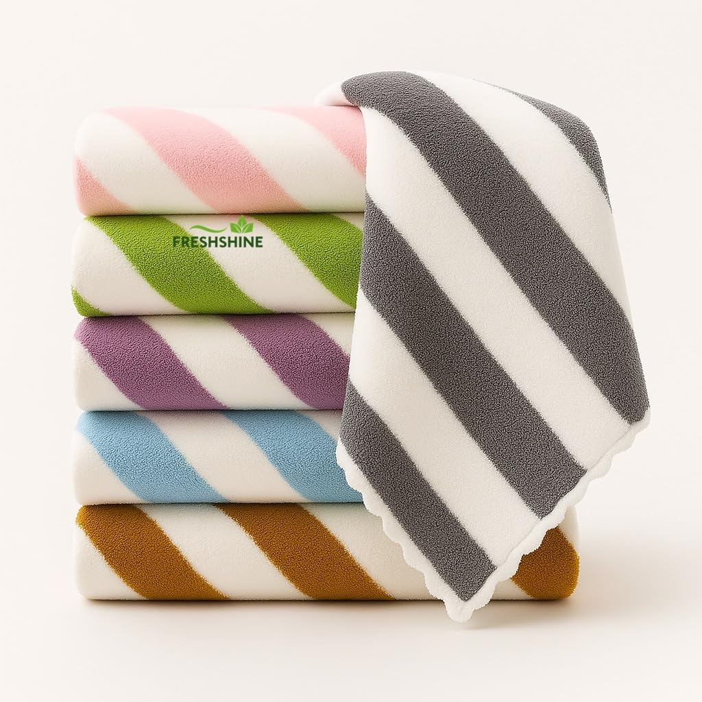 FRESHSHINE Microfiber Small Size Face Towel/Handkerchief 400 GSM Super Soft Face Towels for Women's, Kid's & Newborn Babies 6 pc (25x25 CM) - Multicolor