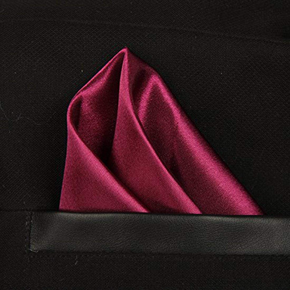 Style Along Maroon Red Premium Mens Solid Micro Fiber Silk Satin Pocket Square Wedding Handkerchiefs - Image 2