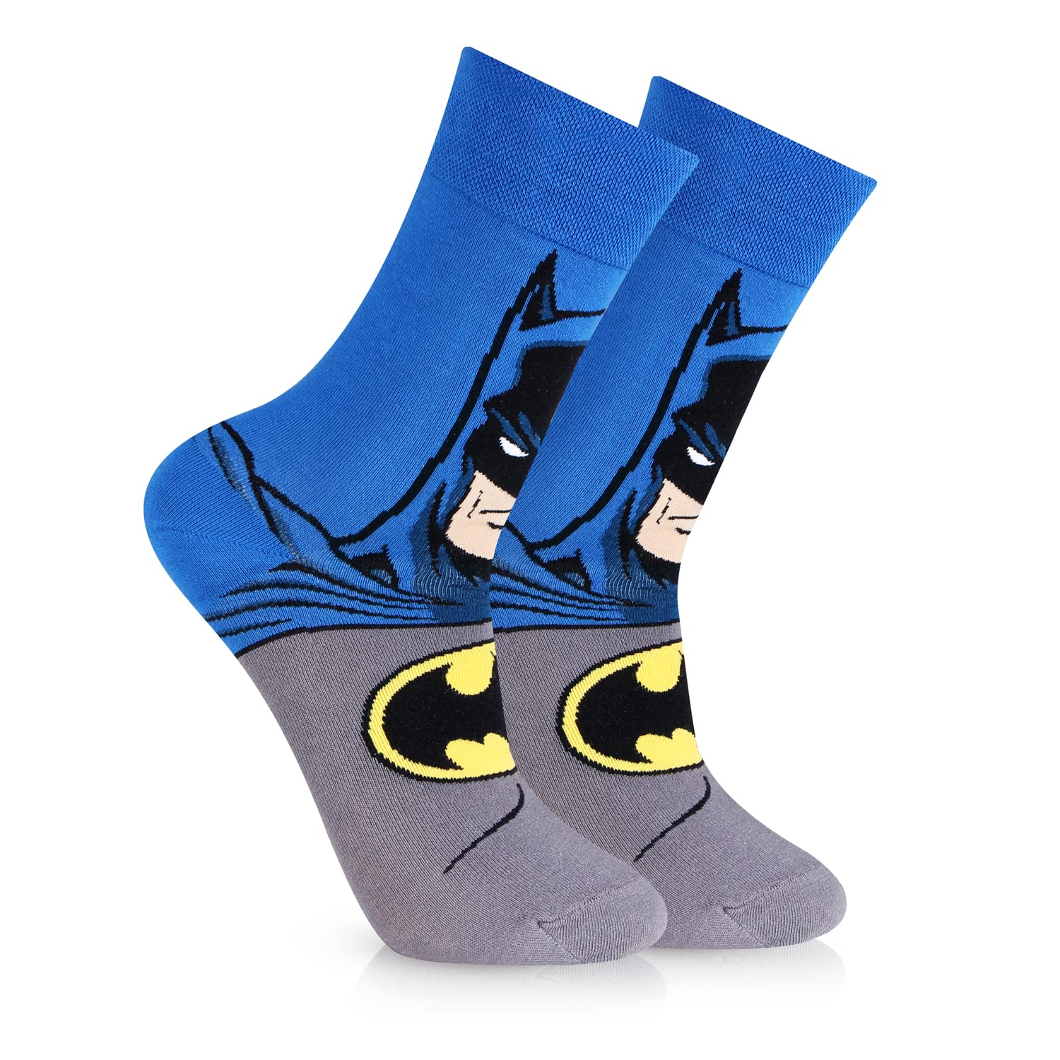 Bonjour Unisex Full Length Batman Superhero Character Socks - Blue/Grey - Image 3