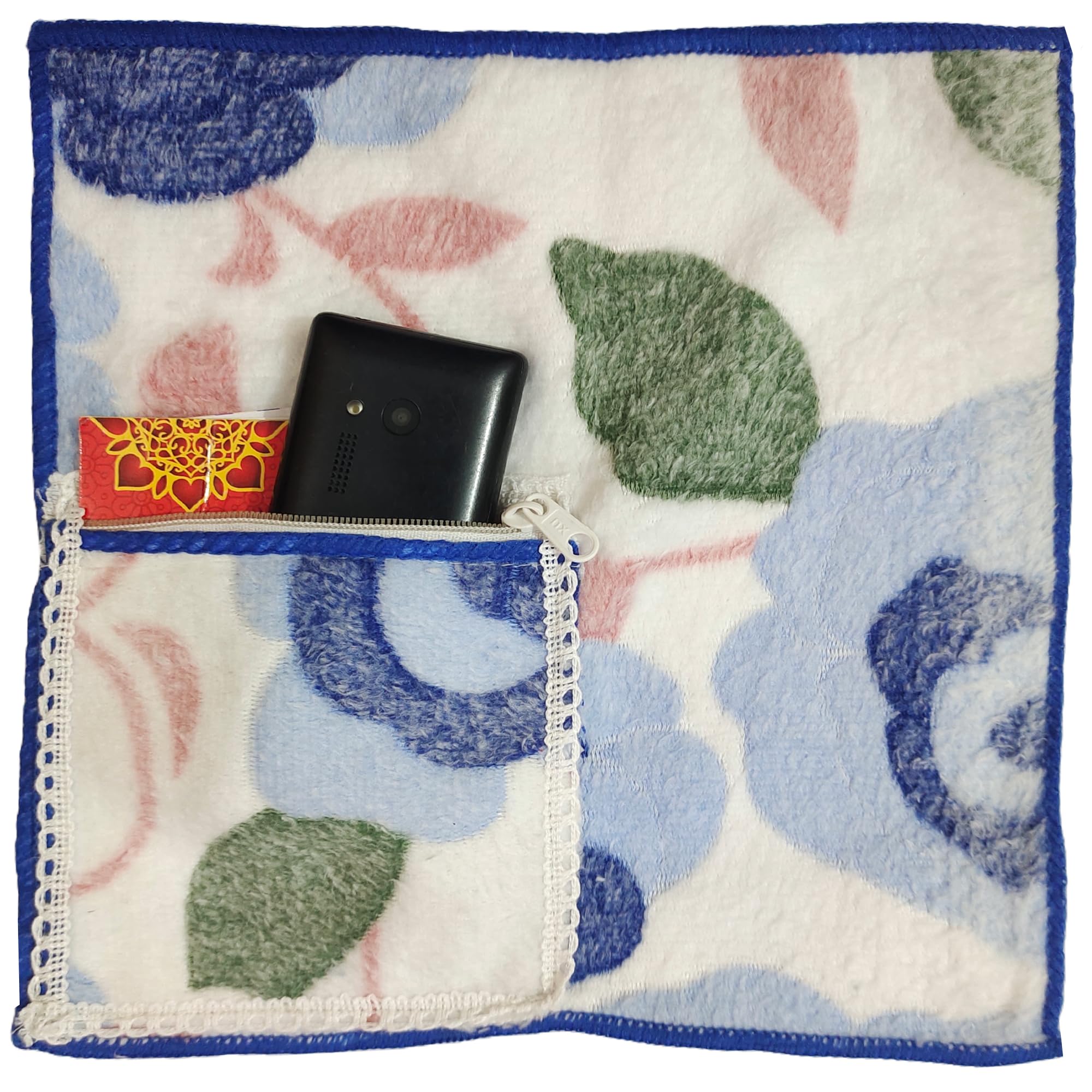 TAUR TAPPA Hanky Set For Women With Zipper Pocket Soft Towel Micro Fabric Cotton Girls Female Ladies handkerchief Rumal - Pack of 3 - Image 4