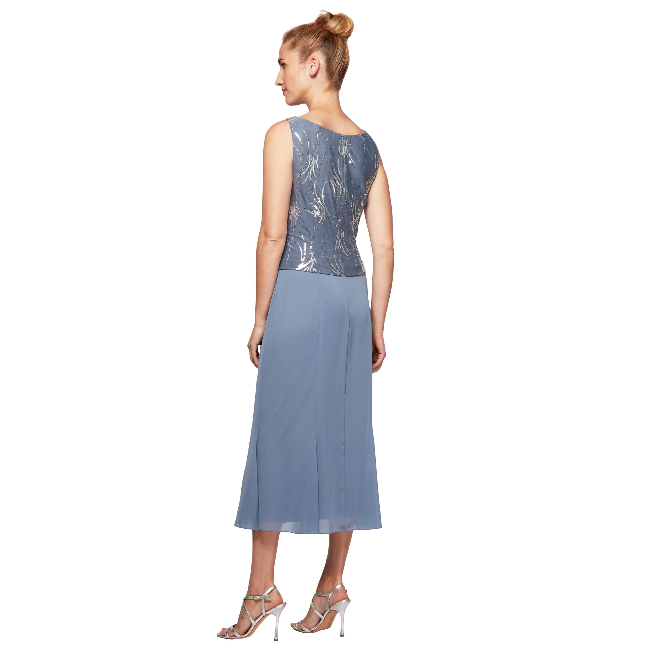 Women's Petite T-Length Mock Dress With Sequin Jacket, Steel Blue, 14P - Image 4