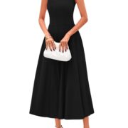 Spring Casual Dresses for Women 2025 Summer Business Work Midi Sleeveless A Line Pleated Cocktail Dress, Black